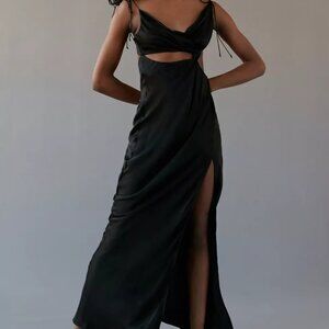 NEW For Love & Lemons Kyra Cut Out Maxi Dress Black Backless Cutout Satin Small